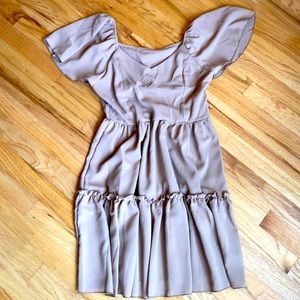 Nude ruffle off the shoulder dress